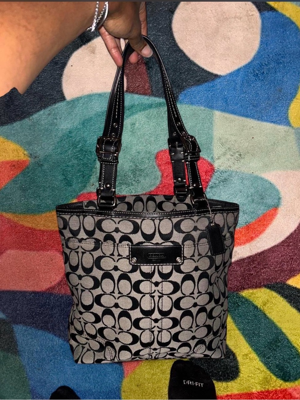 Coach Black and Khaki Signature Canvas Tote